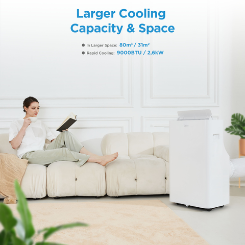 Midea 9000BTU 2.6kW Portable Air Conditioning Unit - MPPQ-09CRN7-MID-WIFI, Image 9 of 12