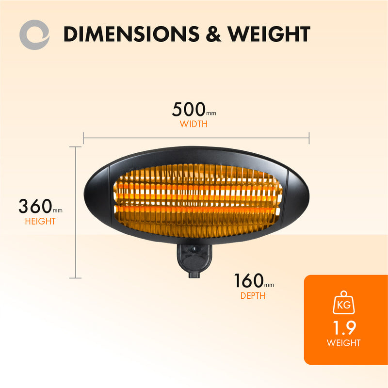 Devola Core 2kW Wall Mounted Patio Heater Oval with Remote - DVRPH20WMB, Image 2 of 7