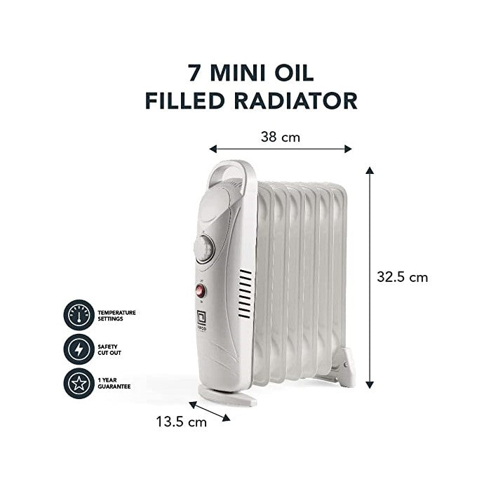 Pifco 800W White 7 Fins Oil Filled Radiator - PIF203915, Image 2 of 2