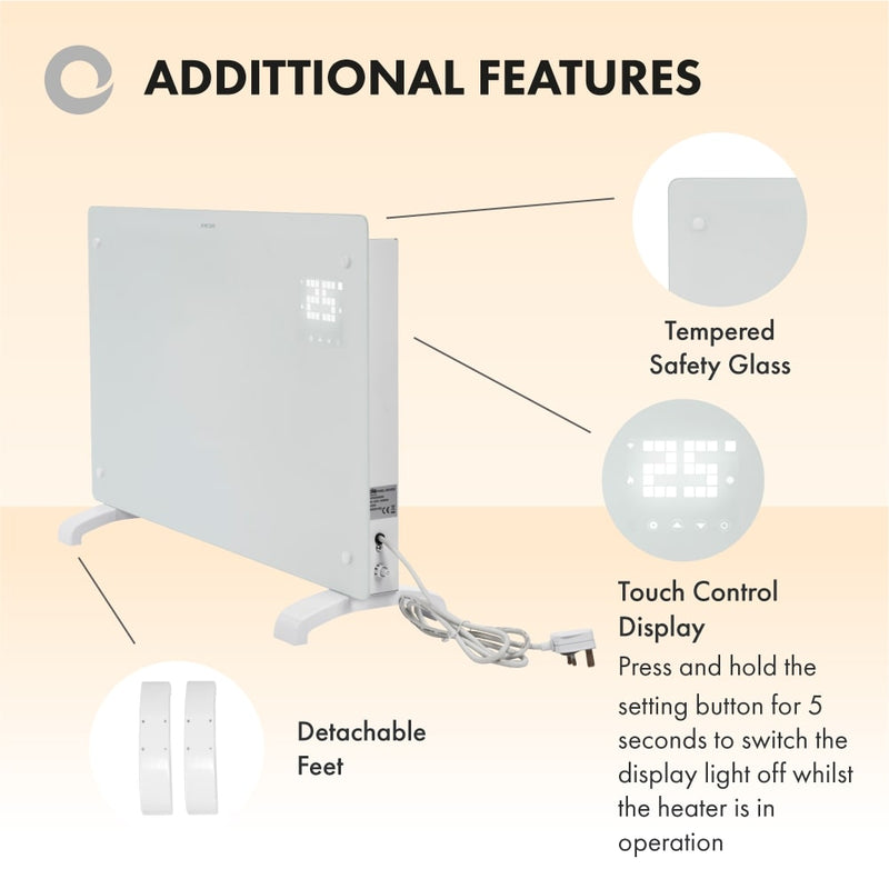 Devola Designer 2kW Smart Glass Panel Heater with Timer White – DVPW2000WH - Return Unit, Image 7 of 9