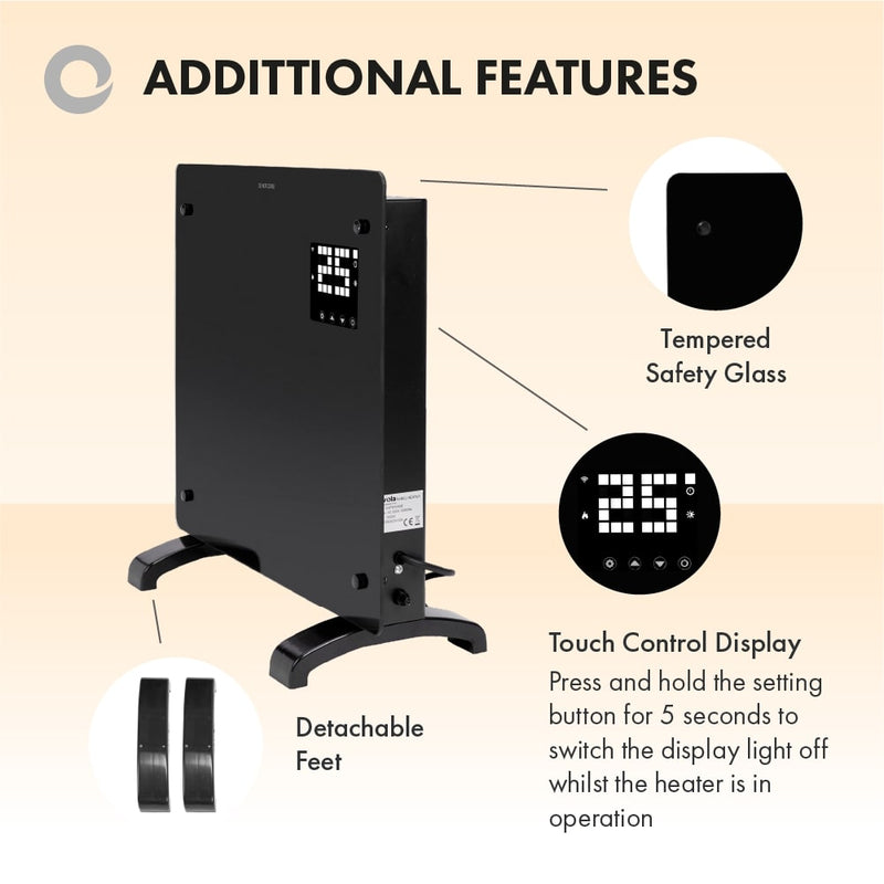 Devola Designer 1kW Smart Glass Panel Heater with Timer Black - DVPW1000B - Return Unit, Image 7 of 9