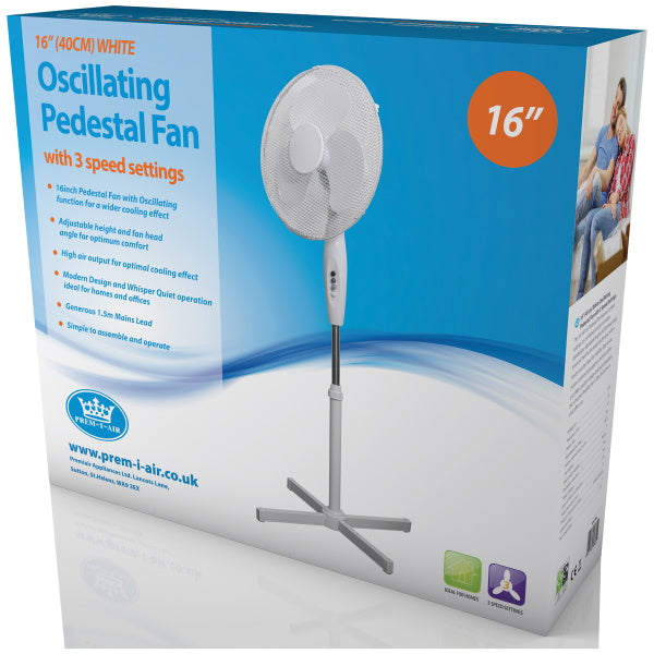 Prem-I-Air 16€ White Pedestal Fan - EH1795 – Air Con Centre