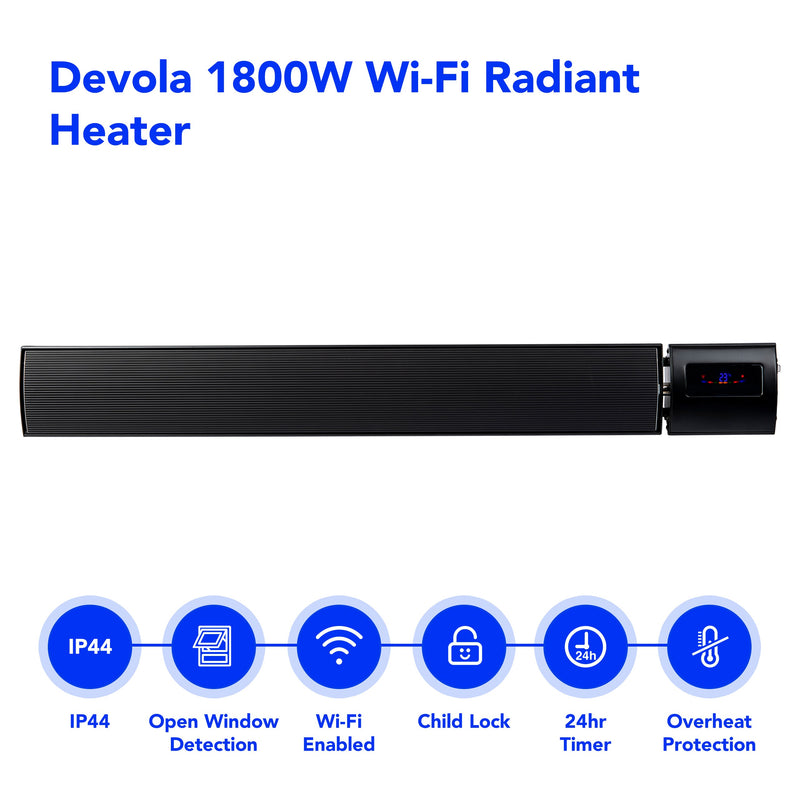 Devola 1.8kW Indoor And Outdoor Wi-Fi Radiant Heater - DVRH1800B - Return Unit, Image 2 of 9