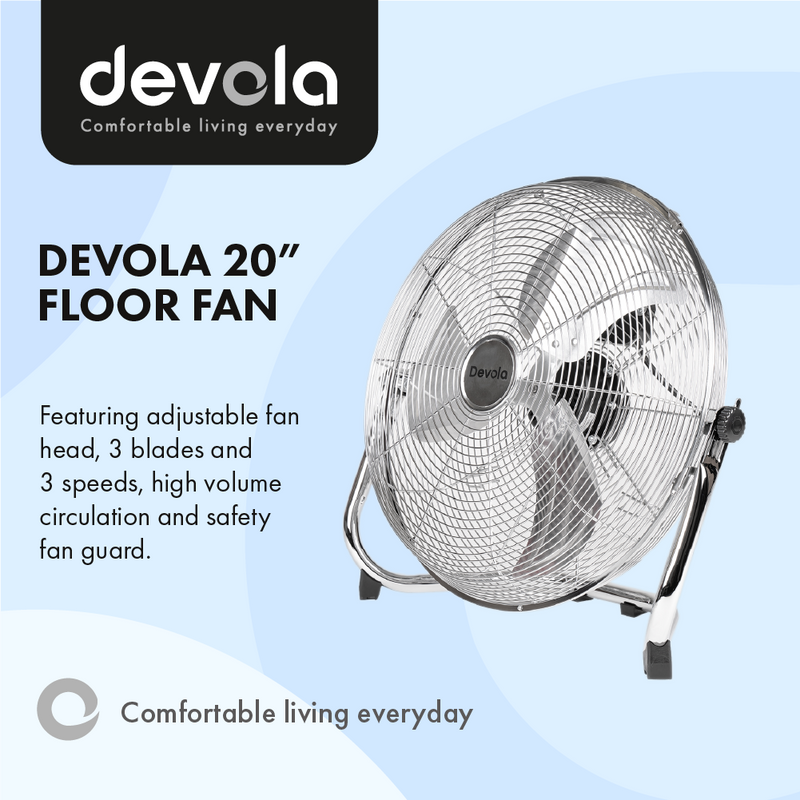 Devola High Power 80W 3 Speed 20-inch DC Floor Fan - Chrome - DV20FFC - Return Unit, Image 2 of 9