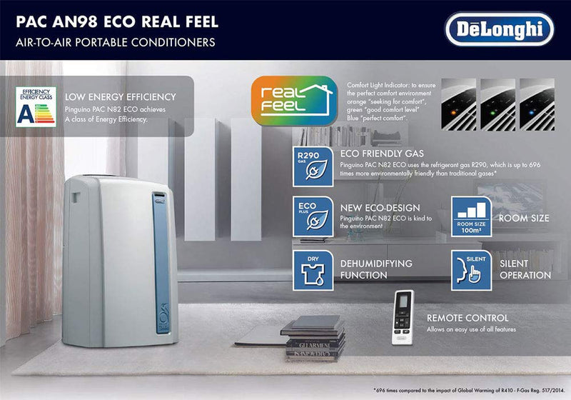De'Longhi Pinguino PAC AN98 10700 BTU ECO Real Feel Portable Air Conditioning Unit - 0151401006, Image 4 of 5