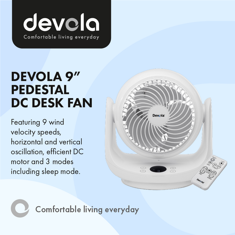 Devola Low Noise DC 9inch Air Circulator Fan White - DVF9DCFAN, Image 2 of 9