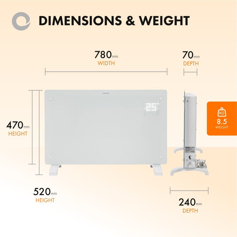 Devola Designer 2kW Smart Glass Panel Heater with Timer White – DVPW2000WH - Return Unit, Image 3 of 9
