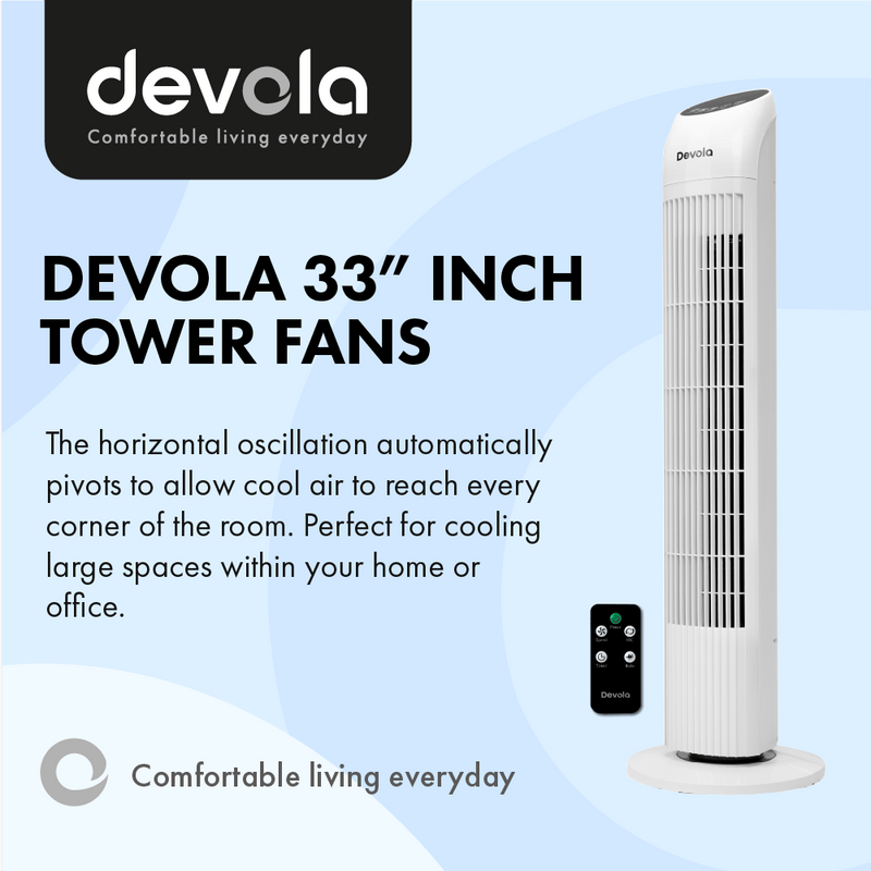 Devola 45W 3 Speed 33-inch Tower Fan With Remote - White - DV33TFWH - Return Unit, Image 2 of 8