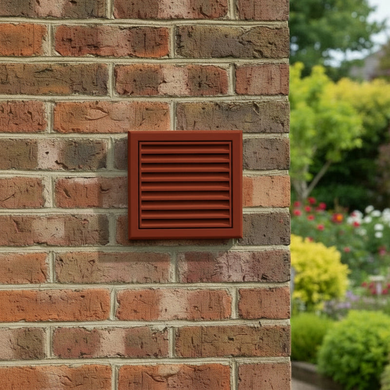 Blauberg Air Ventilation Louvred Grille 100mm Vented Fixed Blade - Terracotta Brick - DECOR155X155-100STERRACOTTA, Image  of 3