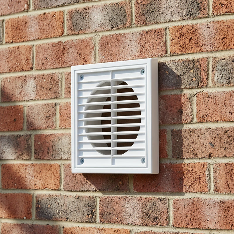 Manrose 100mm/4" External Wall Grille White with Round Spigot and Fixed Louvre Fascia - 1152W, Image  of 2