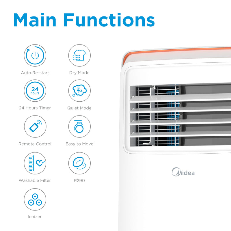 Midea 9000BTU Portable Air Conditioning Unit White - MPPHA-09CRN7-QB6-L - MPPHA-09CRN7-MID-WH/RETB - Graded Unit, Image 11 of 13