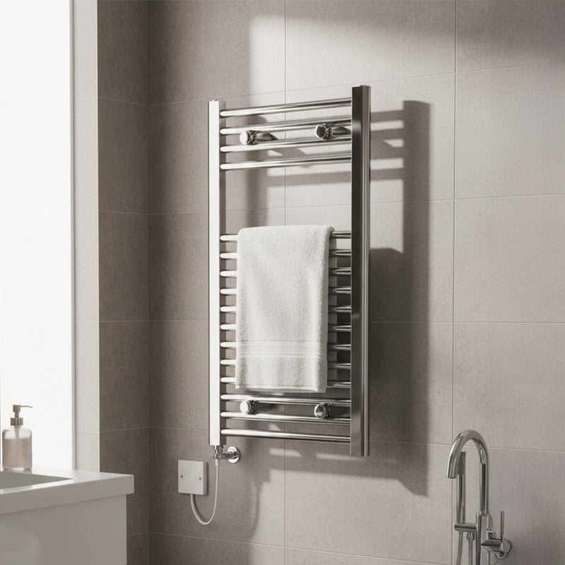 Kudox 150W Straight Electric Towel Rail 300x1100mm, Chrome - KTR150STR3X11C - 346187, Image  of 2