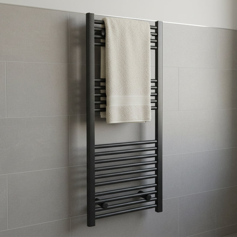 Kudox 400W Straight Thermostatic Towel Rail 500x1100mm, Black - KTR400STRTH5X11MB - 349935, Image  of 2