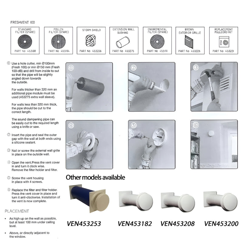 Vent-Axia Freshvent 100mm (4") Passive Ventilator with Pull Cord - 453200, Image  of 6