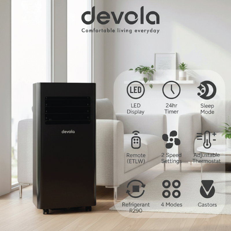 Devola Compact Portable Air Conditioner with Wi-Fi and 2x Window kits - 9000 BTU - Cooling - Black - DVAC9KB, Image  of 14