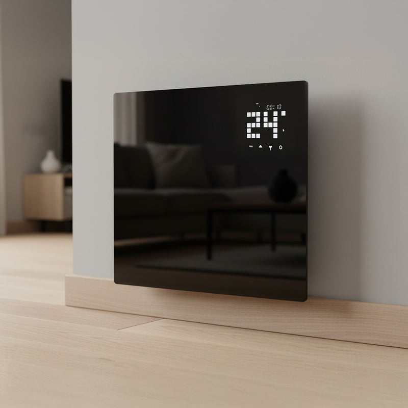 Hyco 2kW Ariano Black Glass Panel Heater With 24/7 Timer - AR2000T, Image  of 2