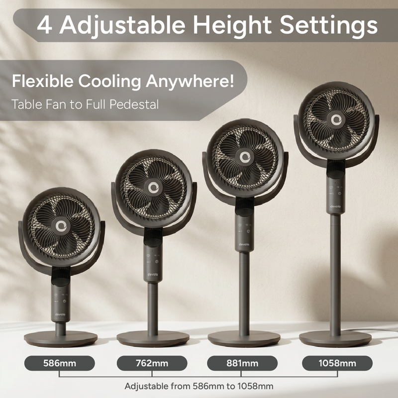 Devola Platinum Low Noise 8 Inch Air Circulator Pedestal Fan, Grey - DVPF8DCB, Image  of 9