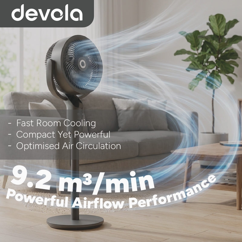 Devola Platinum Low Noise 8 Inch Air Circulator Pedestal Fan, Grey - DVPF8DCB, Image  of 9