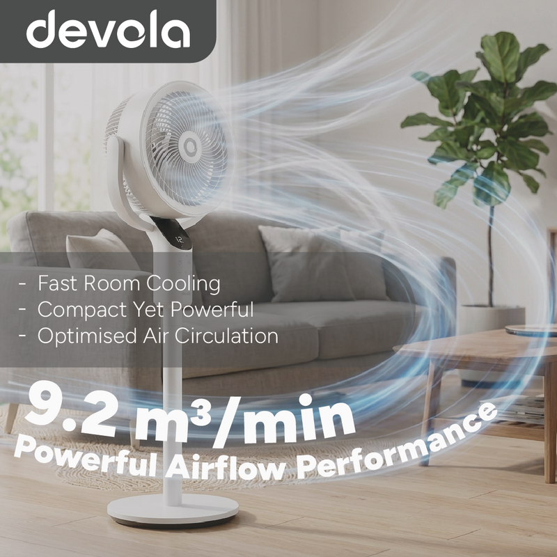 Devola Platinum Low Noise 8 Inch Air Circulator Pedestal Fan, White - DVPF8DCW, Image  of 9