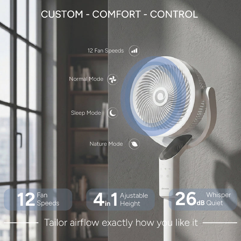 Devola Platinum Low Noise 8 Inch Air Circulator Pedestal Fan, White - DVPF8DCW, Image  of 9
