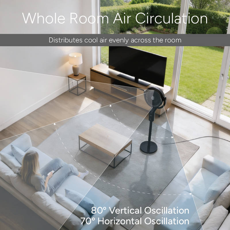 Devola Platinum Low Noise 8 Inch Air Circulator Pedestal Fan, Grey - DVPF8DCB, Image  of 9