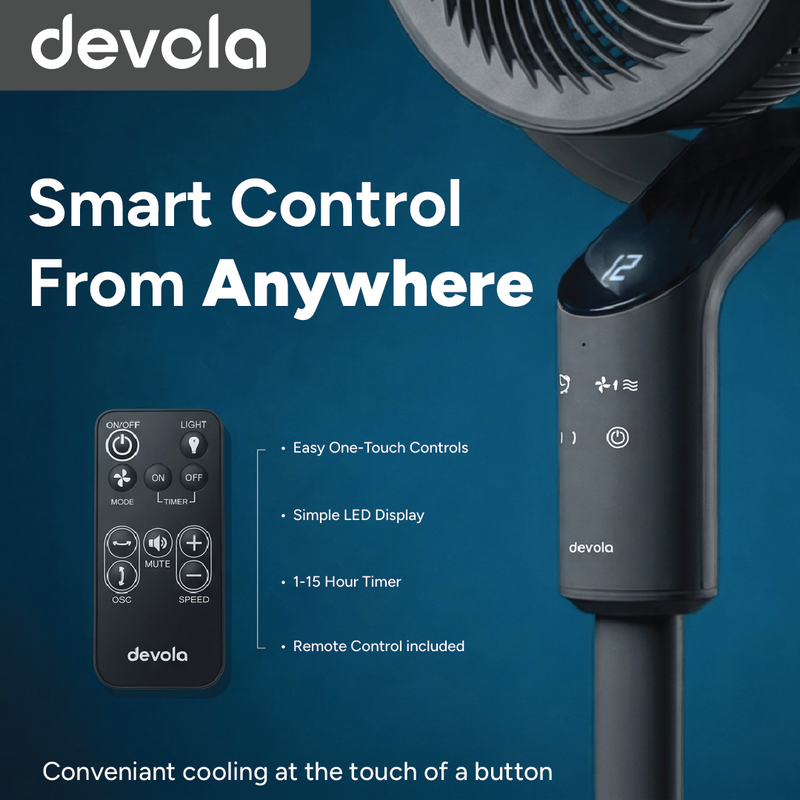 Devola Platinum Low Noise 8 Inch Air Circulator Pedestal Fan, Grey - DVPF8DCB, Image  of 9