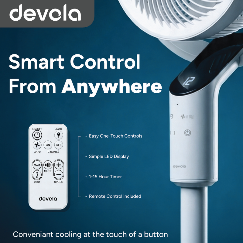 Devola Platinum Low Noise 8 Inch Air Circulator Pedestal Fan, White - DVPF8DCW, Image  of 9