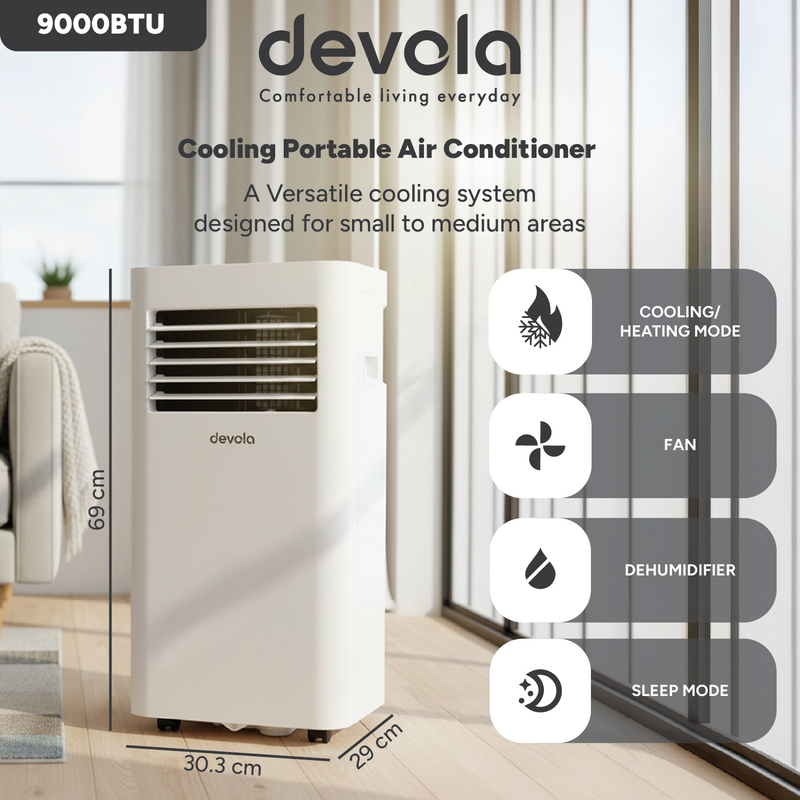 Devola Compact Portable Air Conditioner with Wi-Fi and 2x Window kits - 9,000BTU - Cooling & Heating - White - DVAC9KH, Image  of 15