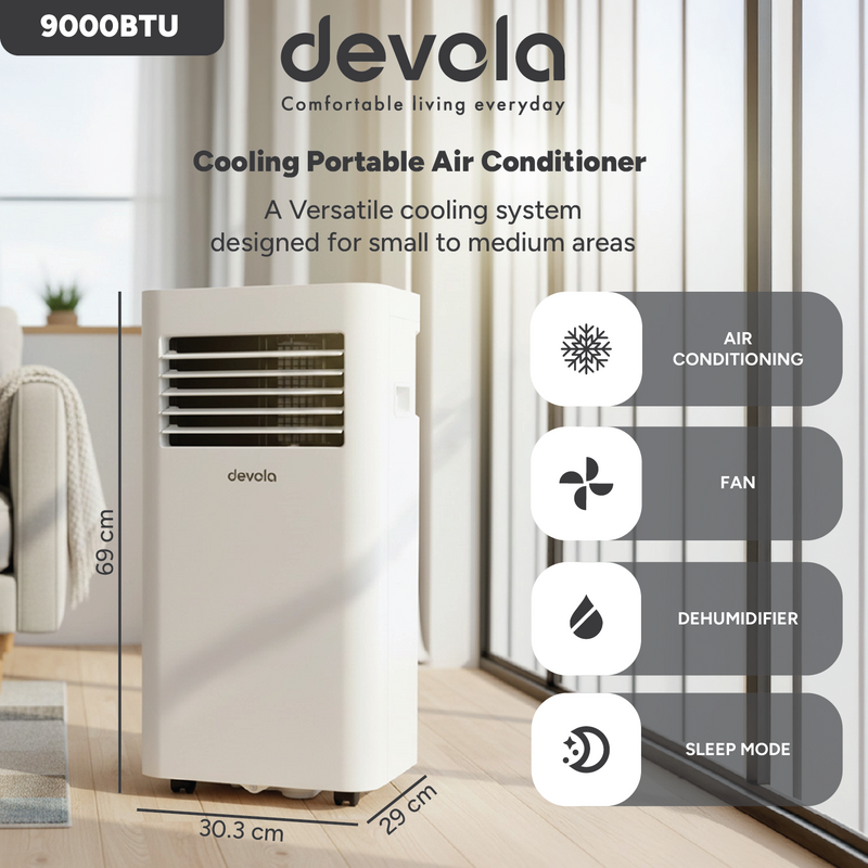 Devola Compact Portable Air Conditioner with Wi-Fi and 2x Window kits - 9000 BTU - Cooling - White - DVAC9K, Image  of 15