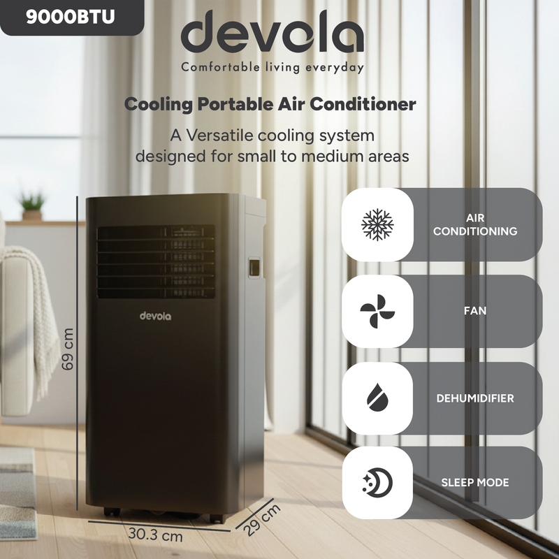 Devola Compact Portable Air Conditioner with Wi-Fi and 2x Window kits - 9000 BTU - Cooling - Black - DVAC9KB, Image  of 14
