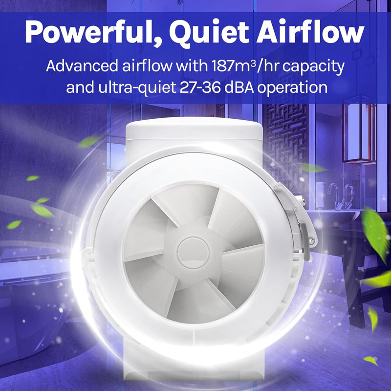 Devola 125mm In-Line Mixed Flow Extractor Fan - DVILF125, Image  of 10