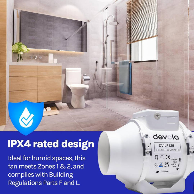 Devola 125mm In-Line Mixed Flow Extractor Fan - DVILF125, Image  of 10