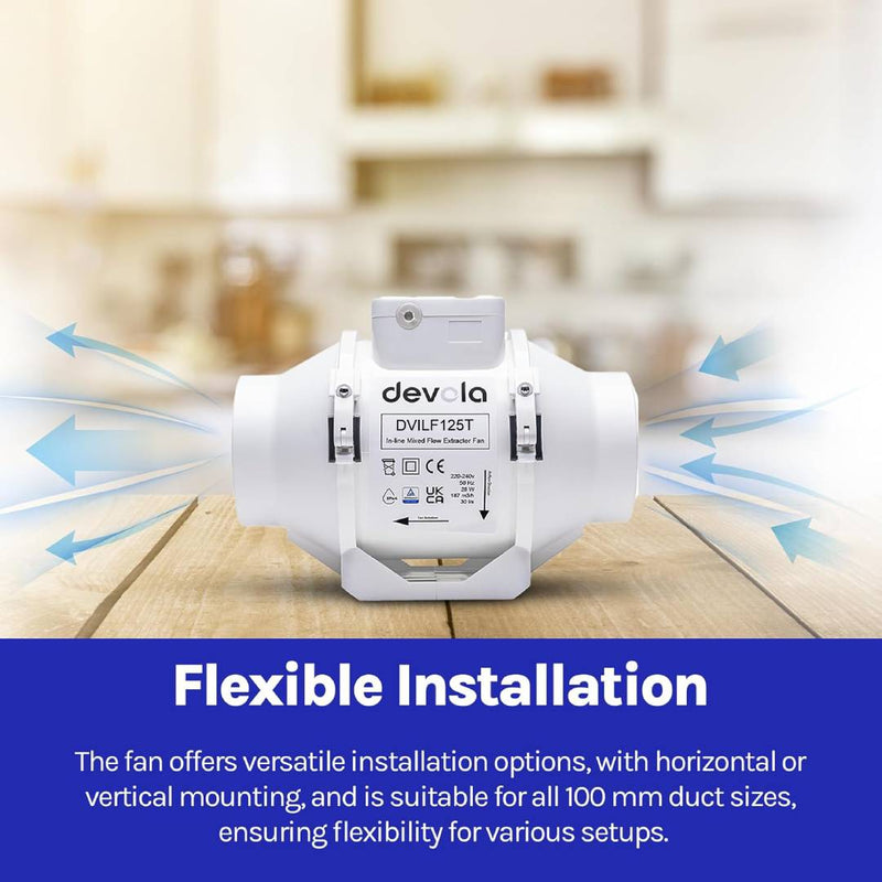 Devola 125mm In-Line Mixed Flow Fan with Timer - DVILF125T, Image  of 9