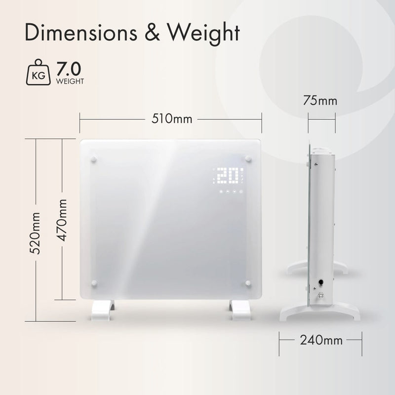 Devola 1000W Glass Panel Heater with Wifi app - White - DVPW1000WH, Image 6 of 10