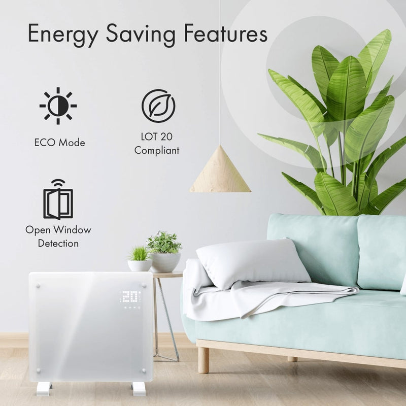 Devola 1000W Glass Panel Heater with Wifi app - White - DVPW1000WH, Image  of 11