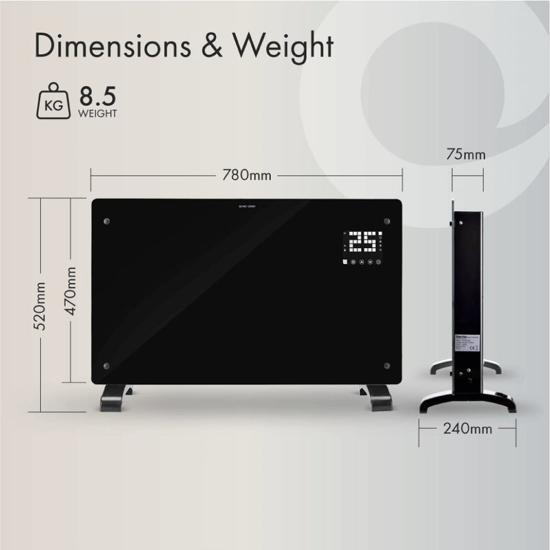 Devola Designer 2kW Smart Glass Panel Heater with Timer Black - DVPW2000B, Image 8 of 10