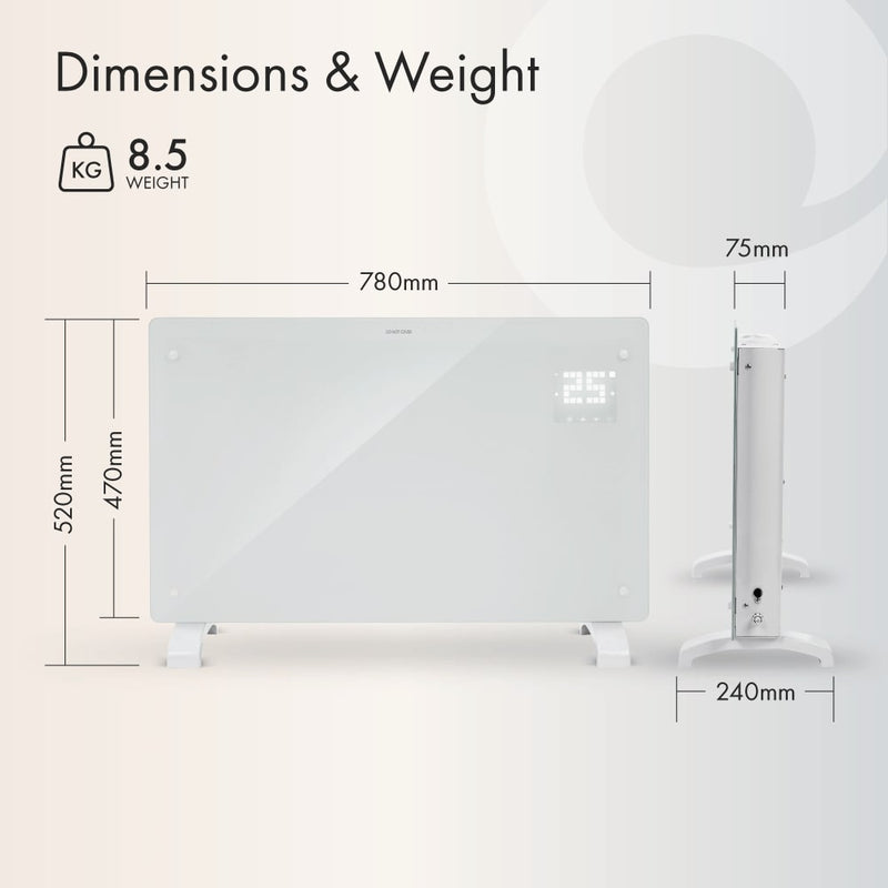 Devola Designer 2kW Smart Glass Panel Heater with Timer White -  DVPW2000WH, Image 7 of 10