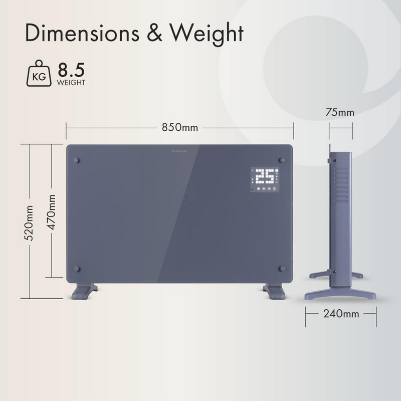 Devola 2500W Glass Panel Heater with Wifi app - Grey - DVPW2500G, Image  of 10