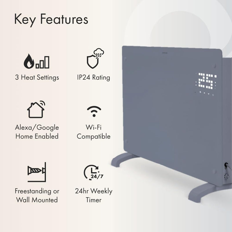 Devola 2500W Glass Panel Heater with Wifi app - Grey - DVPW2500G, Image  of 10