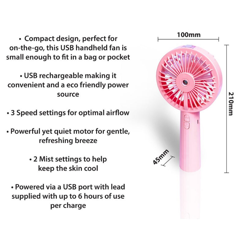 Premiair Portable Handheld Mist Fan Pink - EH1950P, Image  of 4
