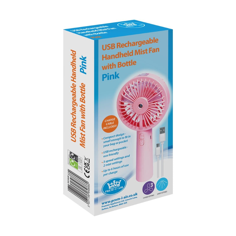 Premiair Portable Handheld Mist Fan Pink - EH1950P, Image  of 4
