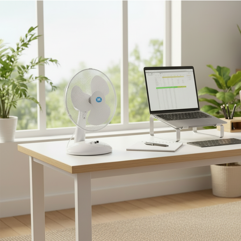 Prem-i-air 12" Compact Desk Fan - 3 Speed Settings, Oscillation & Adjustable Angle - White - EH5522, Image  of 7