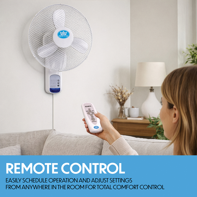 Prem-i-air 18" Wall Fan with Remote Control, 7.5-Hour Timer, 3 Speeds, Oscillation & Adjustable Head - EH5621, Image  of 9