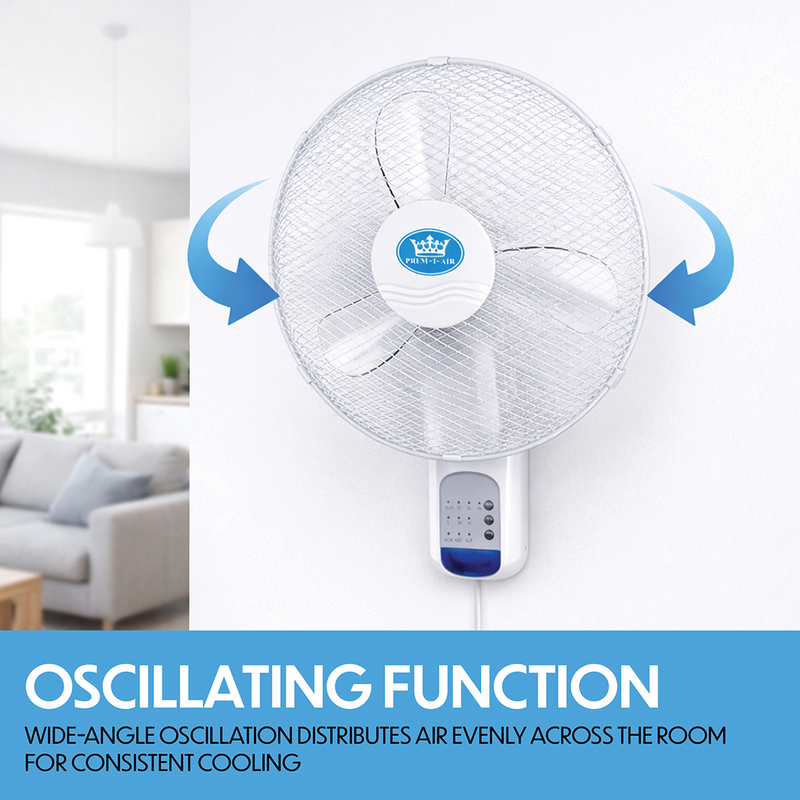 Prem-i-air 18" Wall Fan with Remote Control, 7.5-Hour Timer, 3 Speeds, Oscillation & Adjustable Head - EH5621, Image  of 9