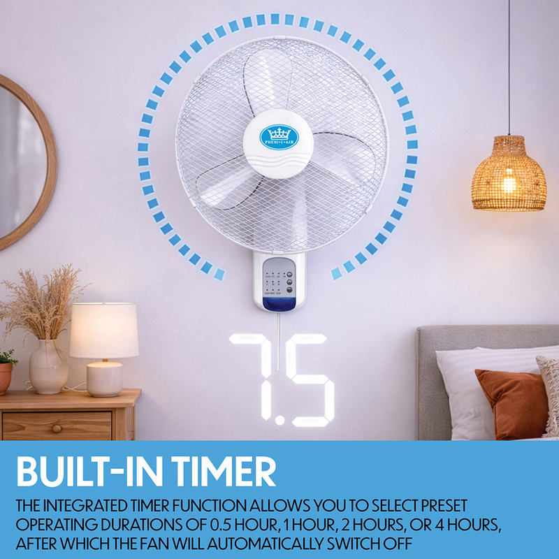 Prem-i-air 18" Wall Fan with Remote Control, 7.5-Hour Timer, 3 Speeds, Oscillation & Adjustable Head - EH5621, Image  of 9