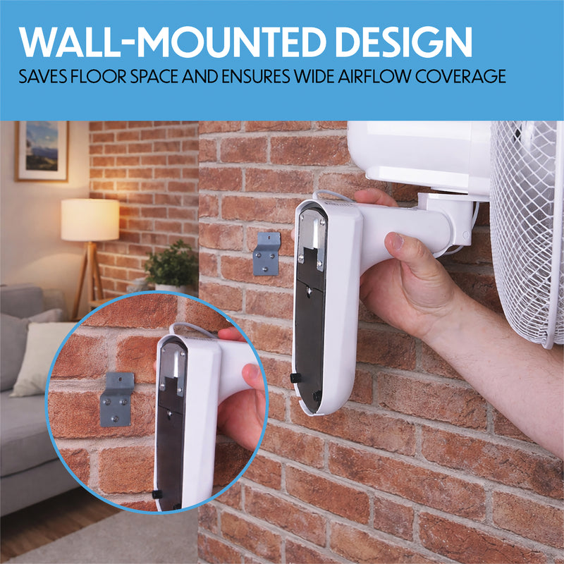 Prem-i-air 16" Wall Fan with Remote Control, 7.5-Hour Timer, 3 Speeds, Oscillation & Adjustable Head - EH5623, Image  of 7
