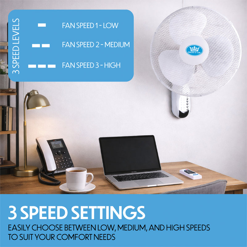 Prem-i-air 16" Wall Fan with Remote Control, 7.5-Hour Timer, 3 Speeds, Oscillation & Adjustable Head - EH5623, Image  of 7