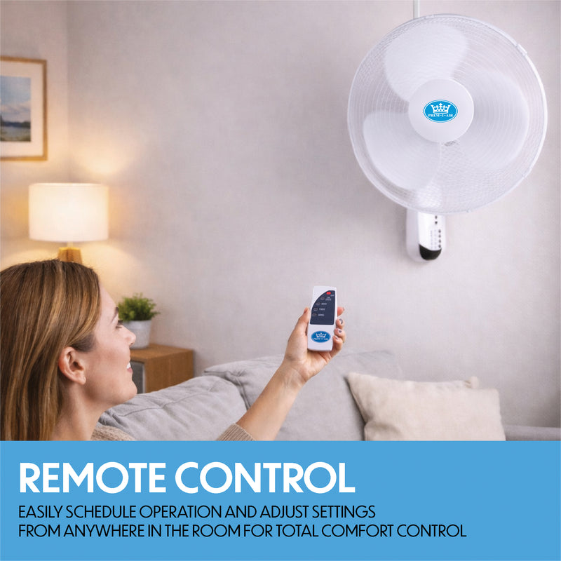 Prem-i-air 16" Wall Fan with Remote Control, 7.5-Hour Timer, 3 Speeds, Oscillation & Adjustable Head - EH5623, Image  of 7