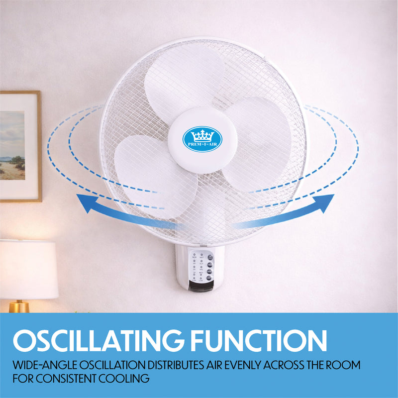 Prem-i-air 16" Wall Fan with Remote Control, 7.5-Hour Timer, 3 Speeds, Oscillation & Adjustable Head - EH5623, Image  of 7