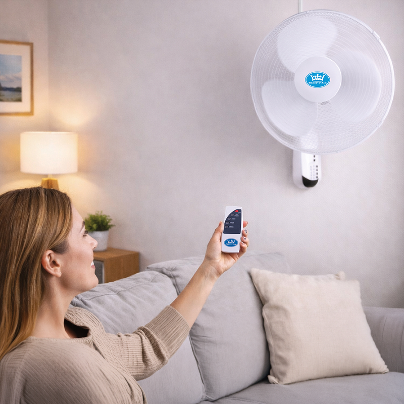 Prem-i-air 16" Wall Fan with Remote Control, 7.5-Hour Timer, 3 Speeds, Oscillation & Adjustable Head - EH5623, Image  of 7